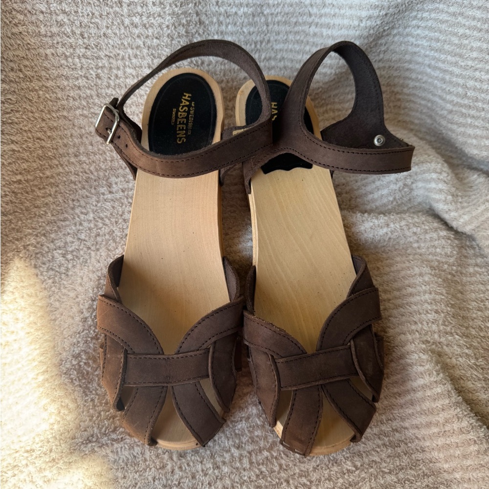 Swedish Hasbeens Brown Leather Mules - Picture 2 of 6